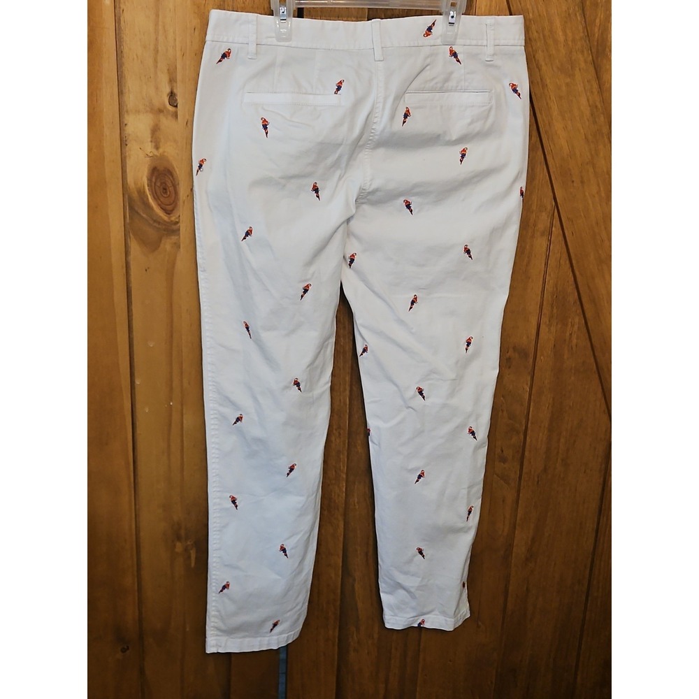 Talbots Relaxed Chino Pants 8 White Parrot Embroidered Cotton Stretch Prep #733 - Picture 3 of 12
